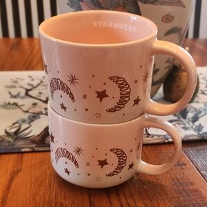 Starbucks Pink and Brown Ceramic Mugs 2023 Rose Gold Stars And Moon